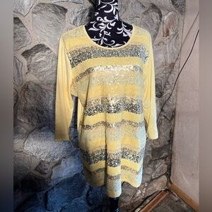 Quacker Factory Yellow & Sliver Long Sleeve 1X